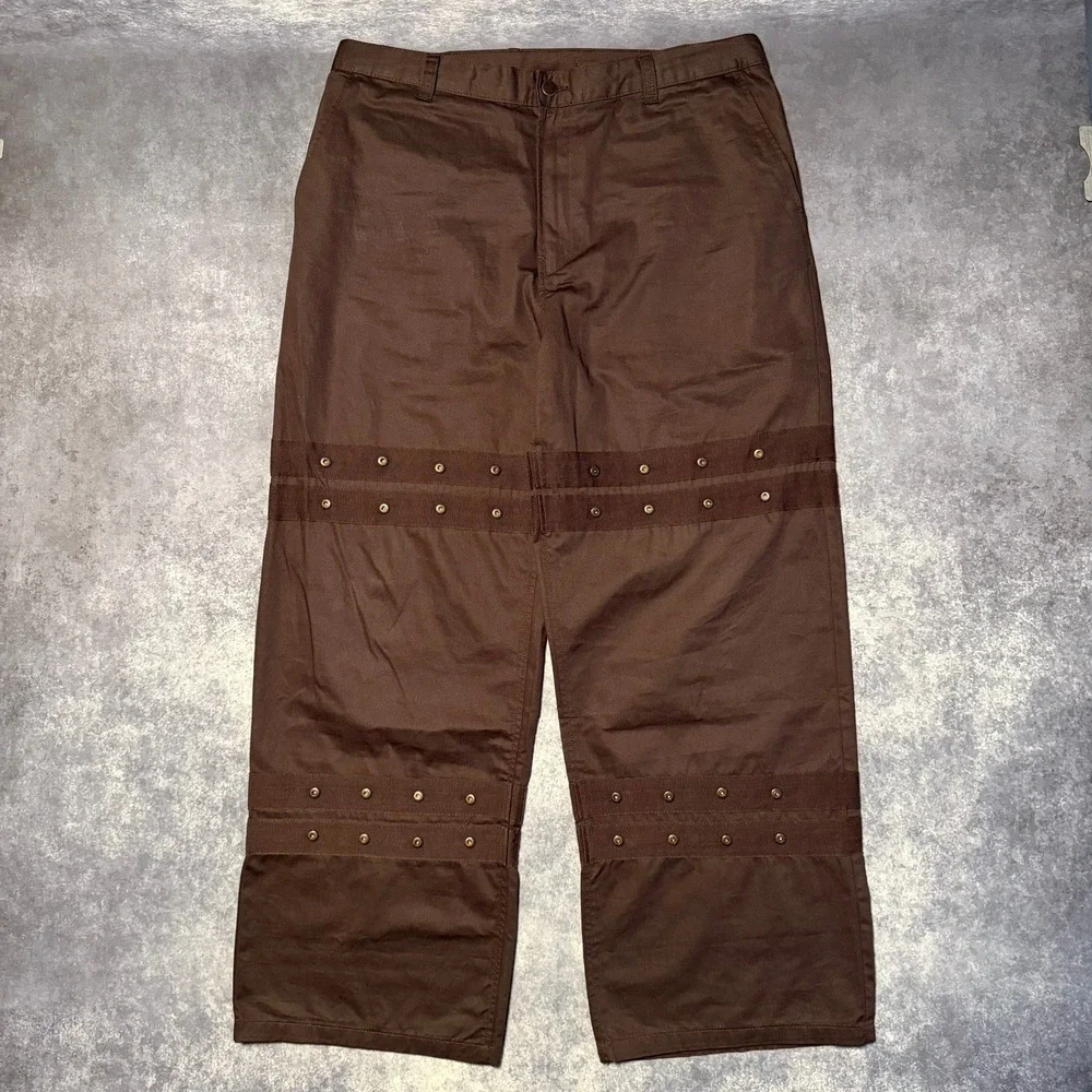Zara Mens Brown Studded Wide Leg Cargo Pants Size 36 Utility Gorpcore Punk