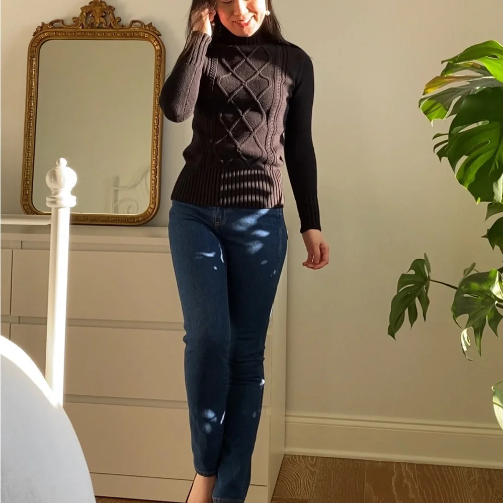 J.Crew Black Mockneck center cable-knit sweater size XXS