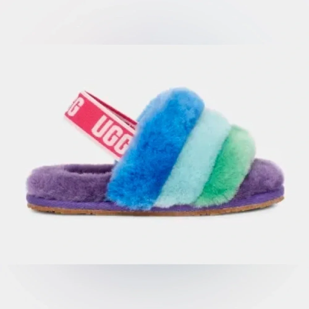 UGG / New FLUFF YEAH SLIDE rainbow blue purple green slipper toddler walker 7