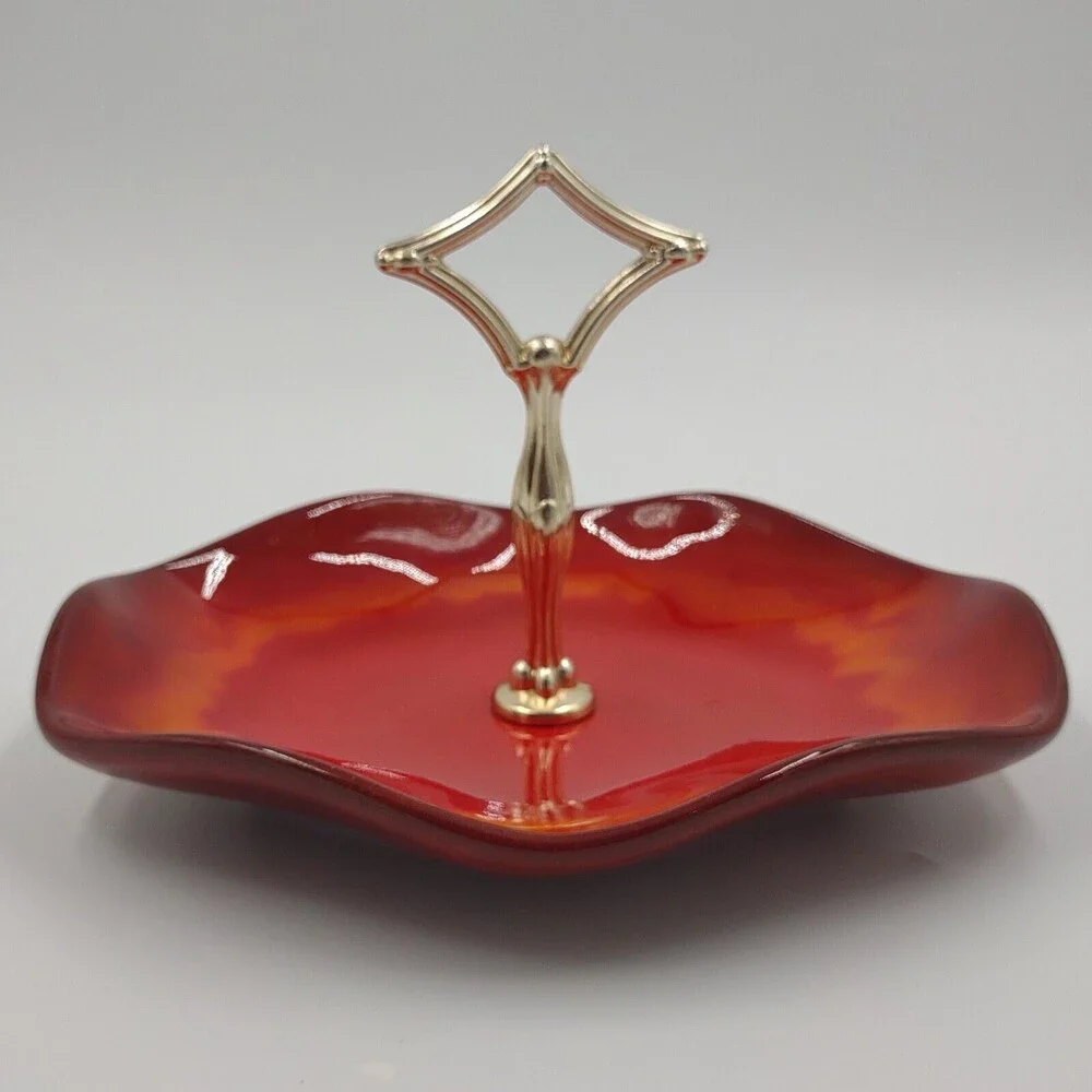 Blue Mountain Pottery Red & Orange Tidbit Tray Canada Redware