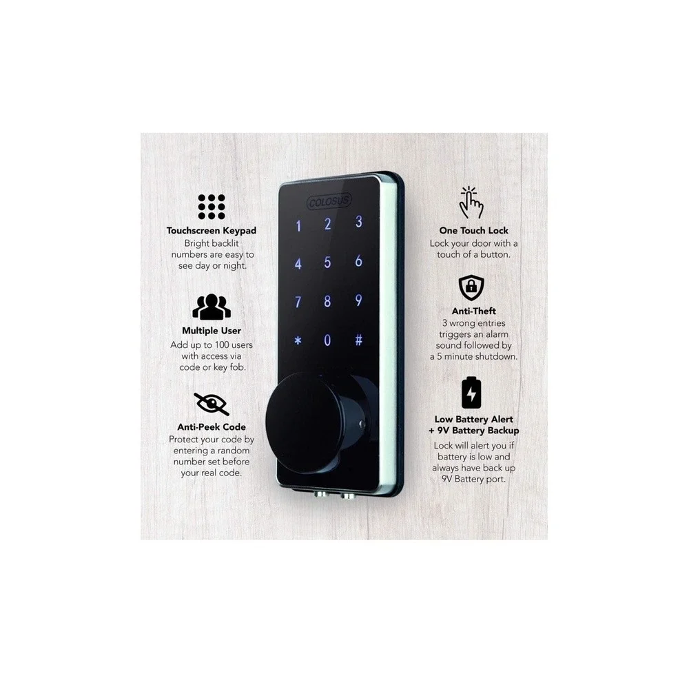 COLOSUS NDL626 Keyless Entry Deadbolt Smart Door Lock Auto Lock FOB Secure
