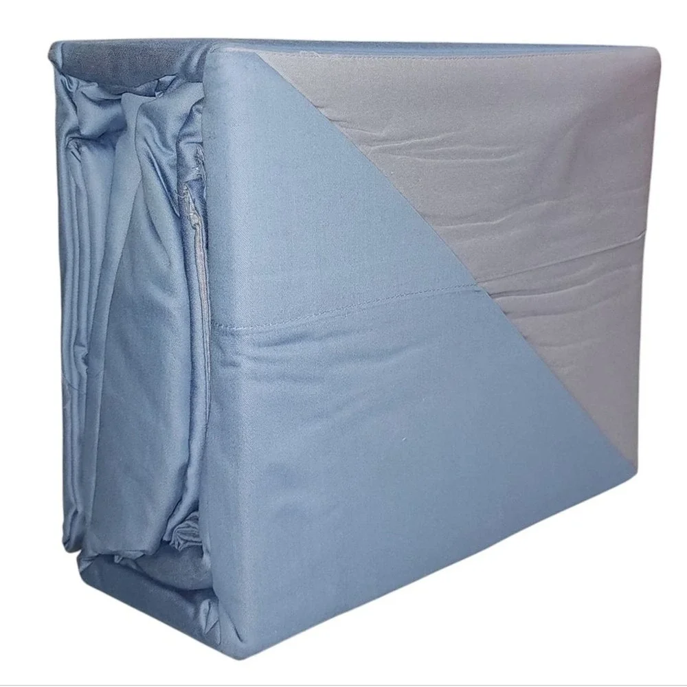 King Size 500 Thread Count Cotton Reversible Blue Sheet Set 4pc Two Looks in One