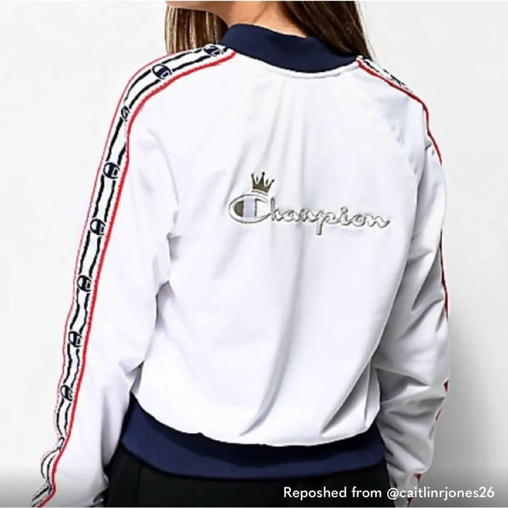 Champion track jacket vintage cropped logo embroidered women’s XS