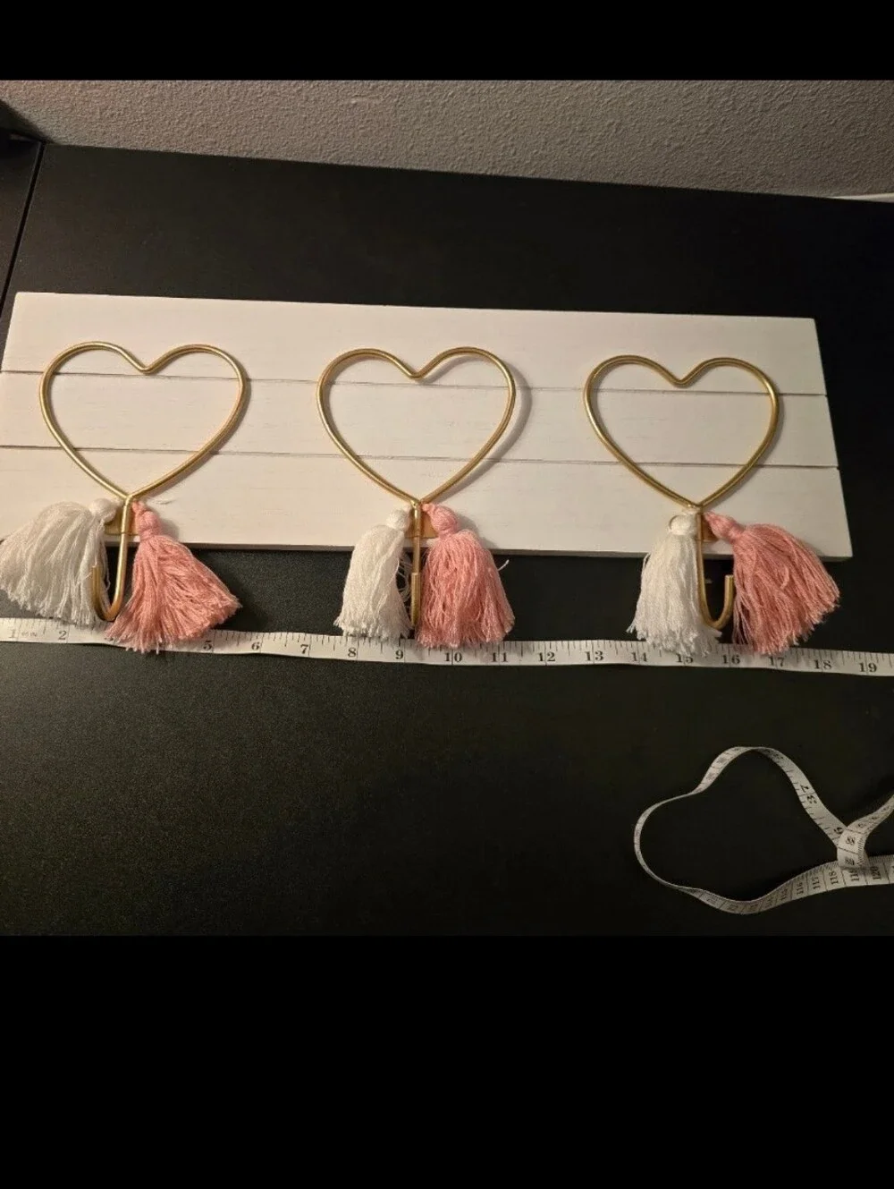 Heart Hook Wall Decor with Pink and White Tassels