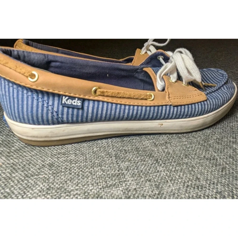 Keds Glimmer Womens Dream Memory Foam Striped Navy Blue Boat Shoes Size 8