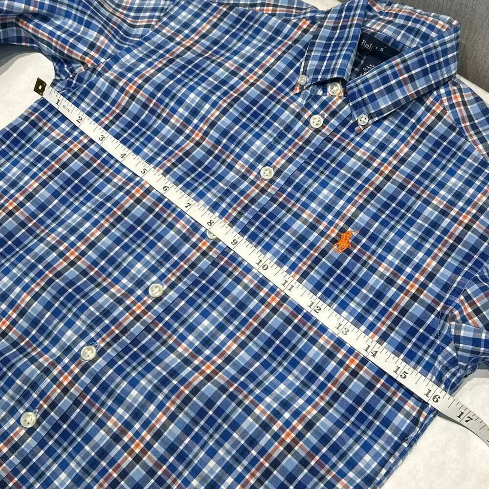 Ralph Lauren Boys Button Down Shirt Sz Small 8-10 Blue Plaid Long Sleeve