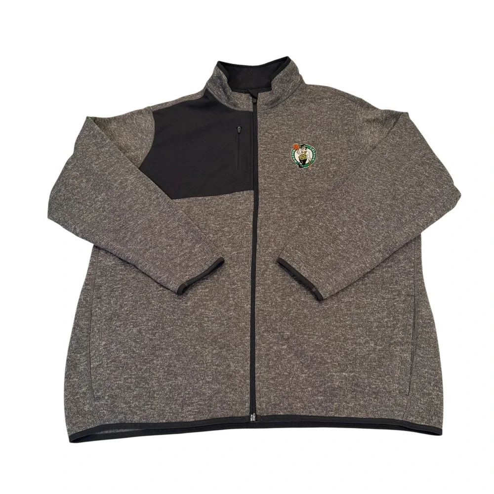 Antigua Boston Celtics Mens 2XL Full Zip Fleece Jacket Heather Grey Black‎ NBA