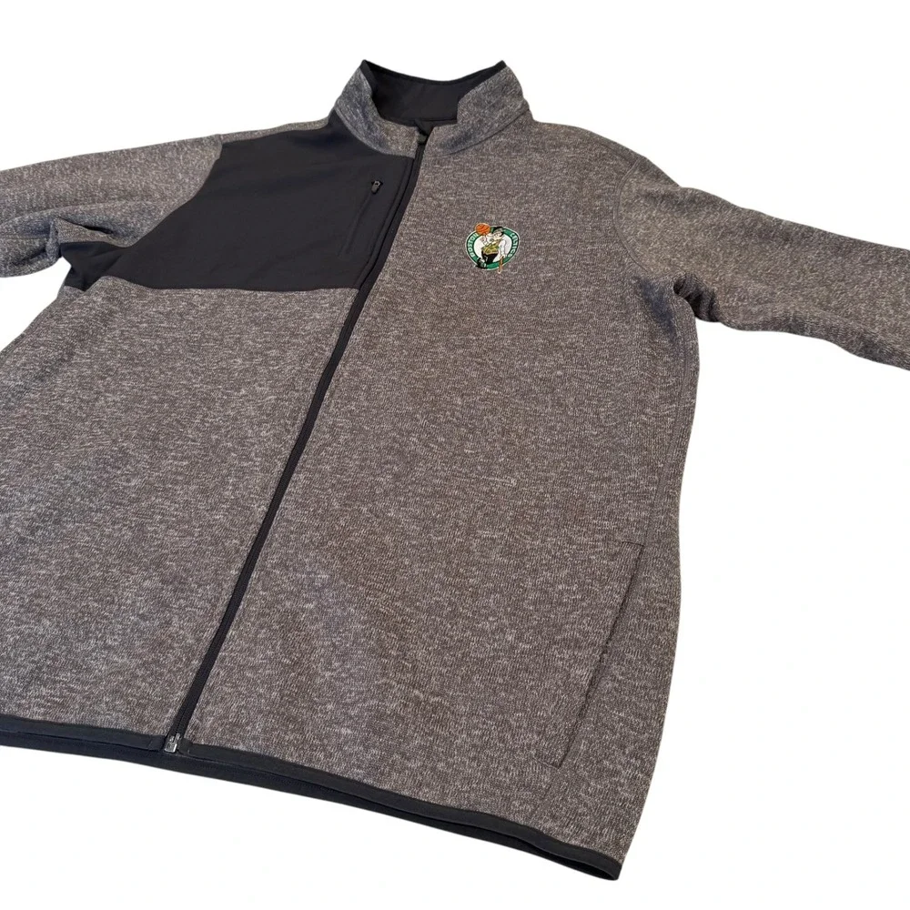 Antigua Boston Celtics Mens 2XL Full Zip Fleece Jacket Heather Grey Black‎ NBA