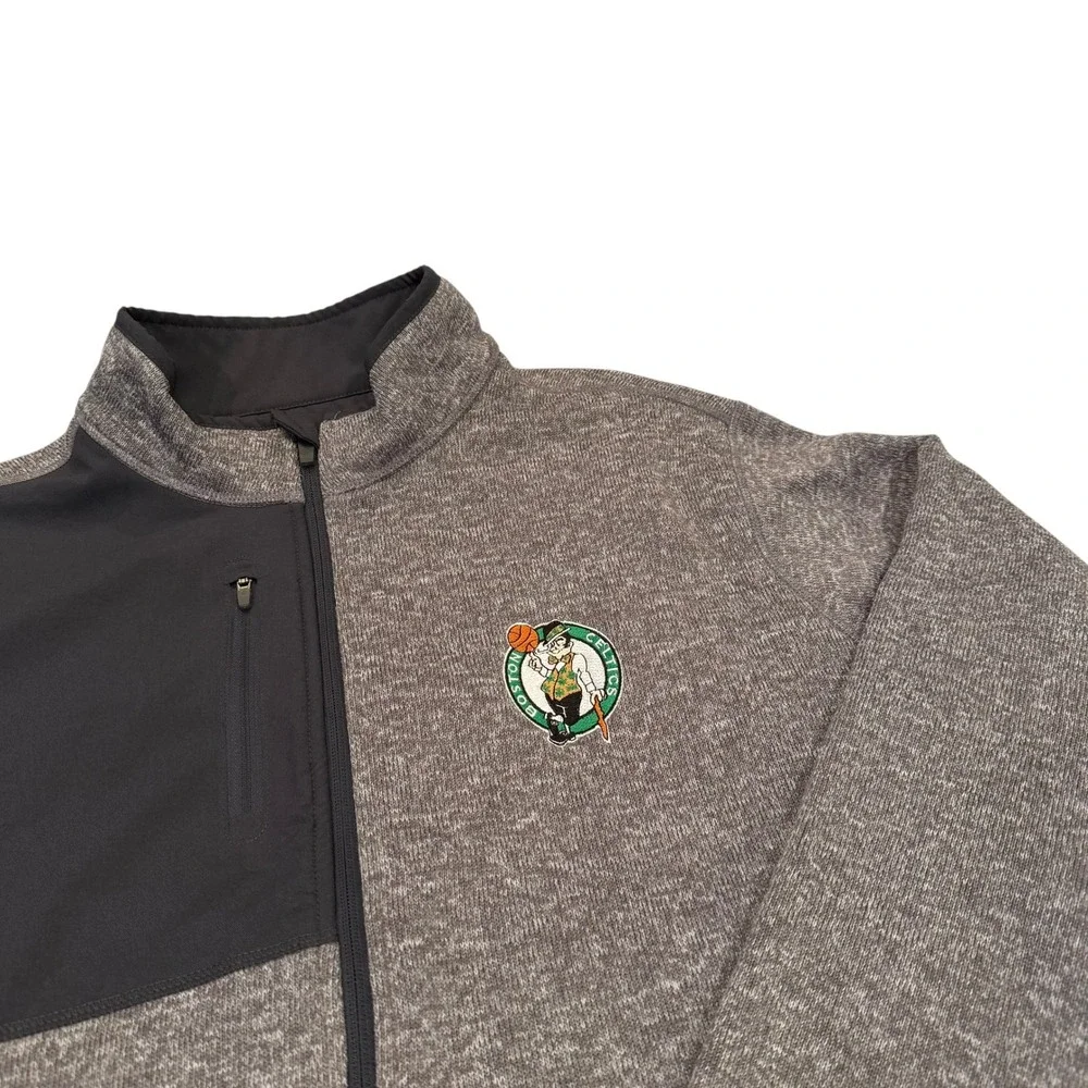 Antigua Boston Celtics Mens 2XL Full Zip Fleece Jacket Heather Grey Black‎ NBA
