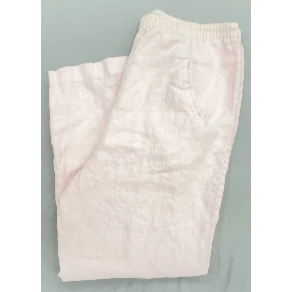Women Vtg Linen Pants 10 Petal Pink Mini Pockets Coastal Preppy Beachy Soft Girl