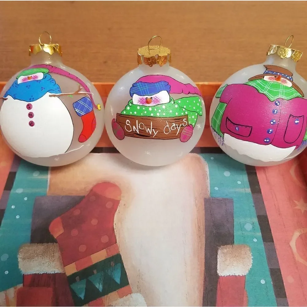 Set of 3  Hand painted 3D snowman ornaments. Aprox 8