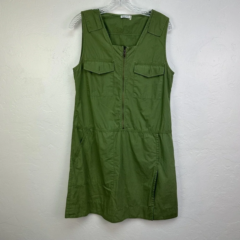 Tomas Maier Dress Womens 8 Green Utility Sleeveless Zip Front Pockets Made Italy