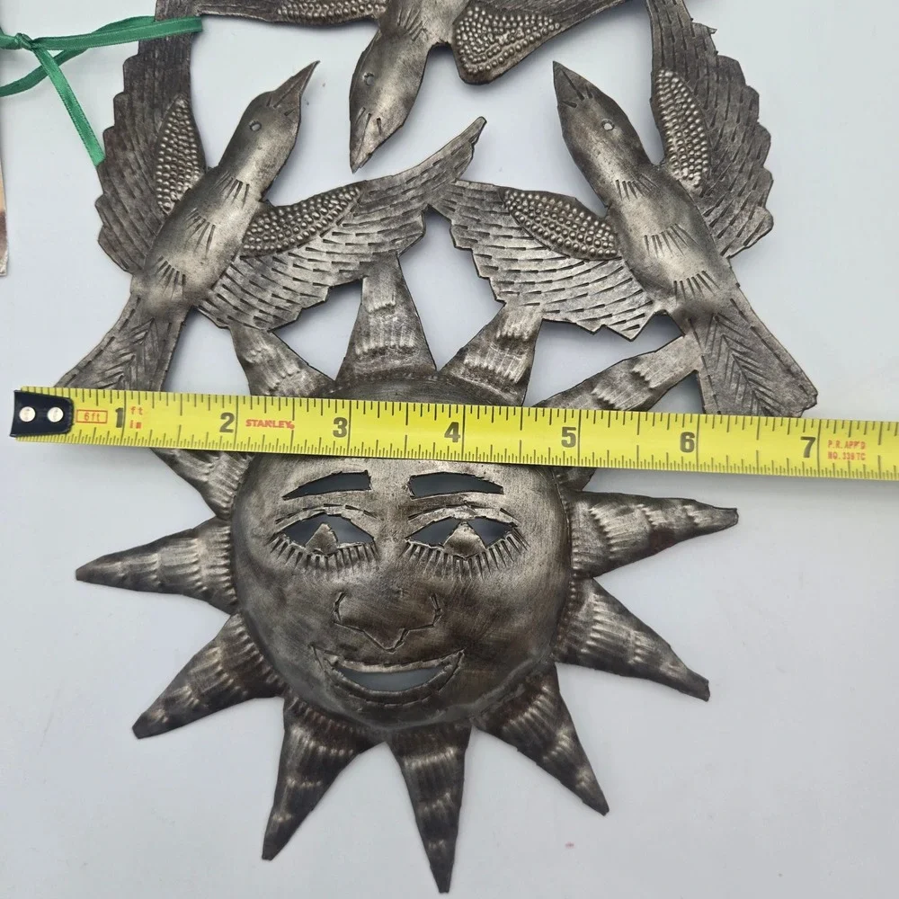 Haitian Metal‎ Wall Folk Art Sun Birds Recycled Oil Drum Set of 2 Garden Patio
