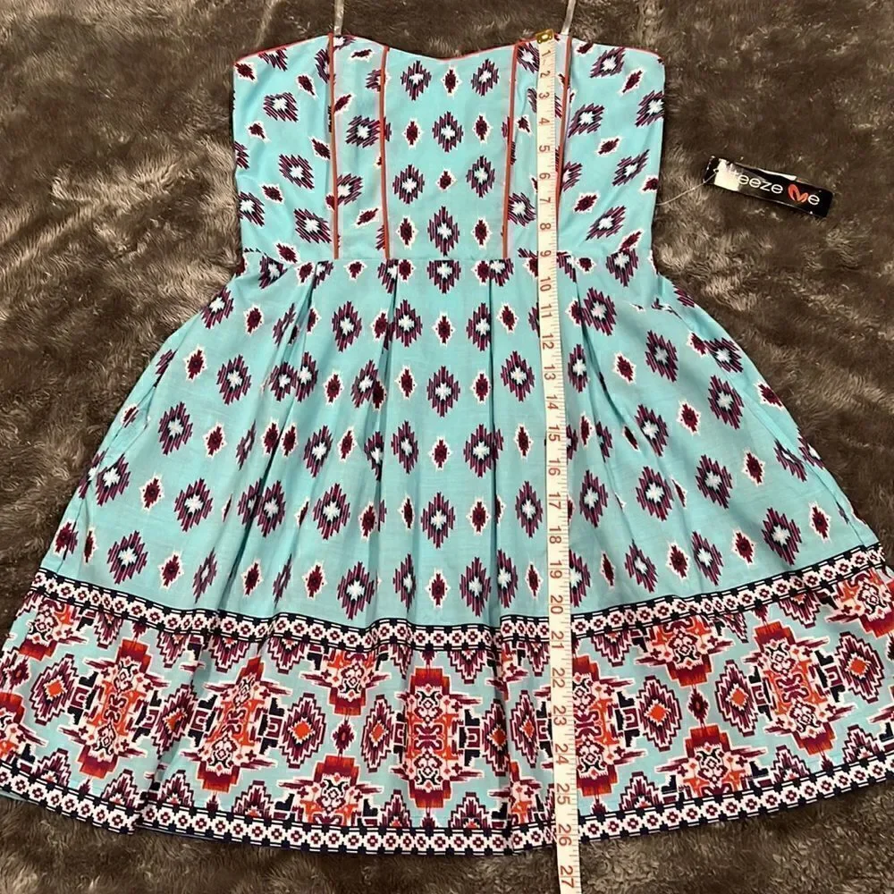 136. Teeze Me Y2K multicolor Aztec Tribal Strapless Corset dress NWT Size S