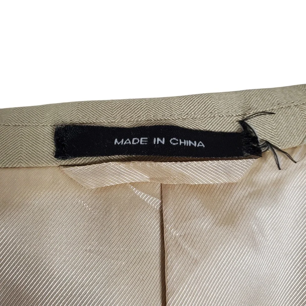 Sean John 43R 37R Gold Beige Silk Wool Two-Piece Suit Blazer Pants Career Formal