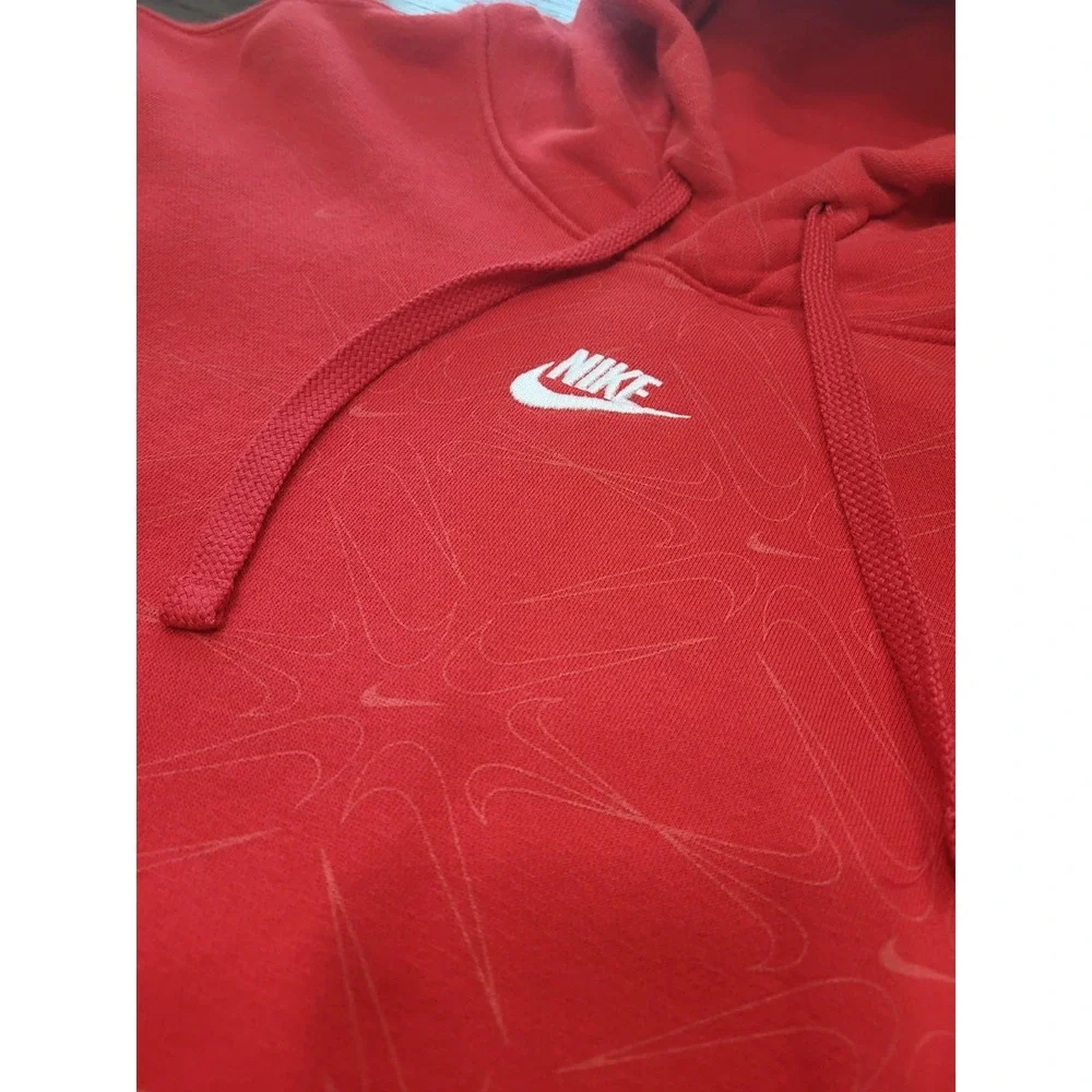 Vintage Nike Center Swoosh Check All Over PRINT Sweatshirt‎ Hoodie Red Size 2XL