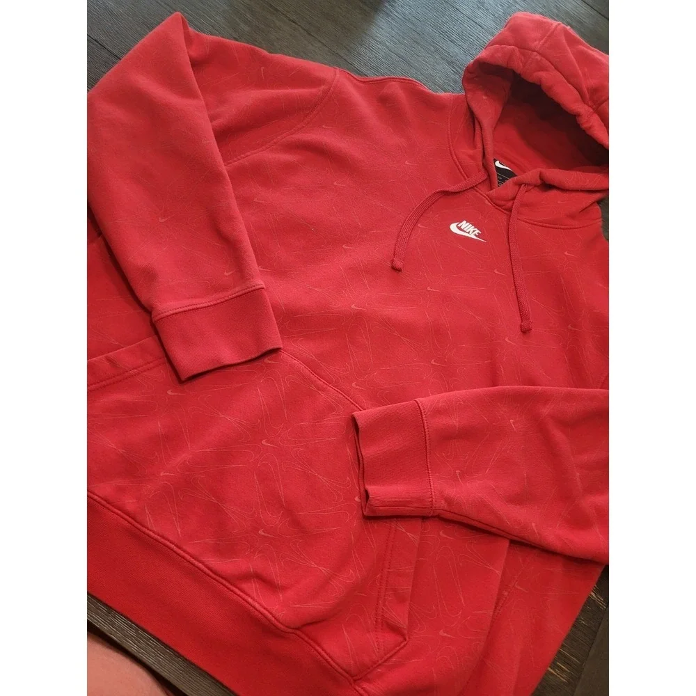 Vintage Nike Center Swoosh Check All Over PRINT Sweatshirt‎ Hoodie Red Size 2XL
