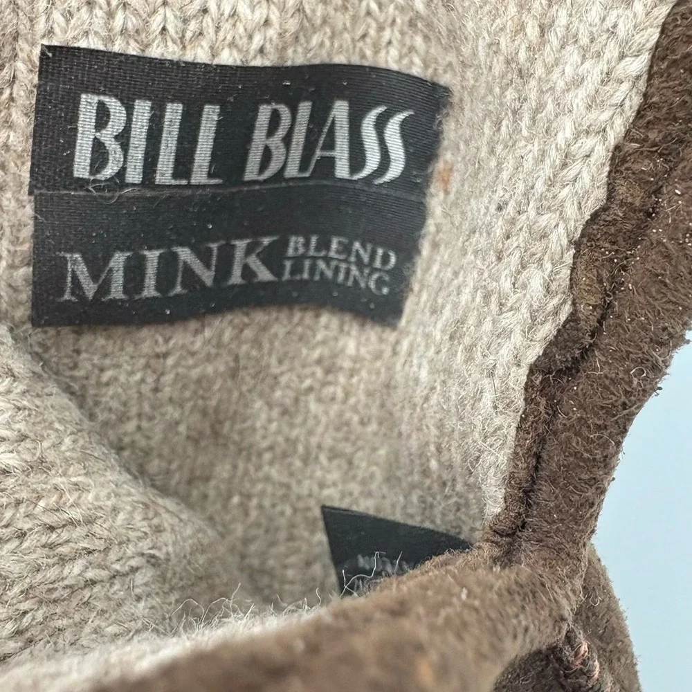 Bill Blass Grandoe Wool Mink Brown Gloves Size Womens‎ Large Warm Winter Fingers