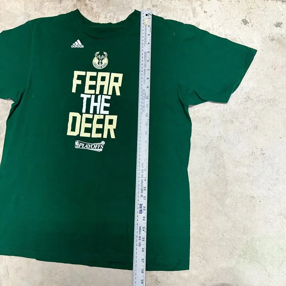 Adidas Milwaukee Bucks Fear The‎ Deer Logo T-Shirt Mens Large Green NBA Tee