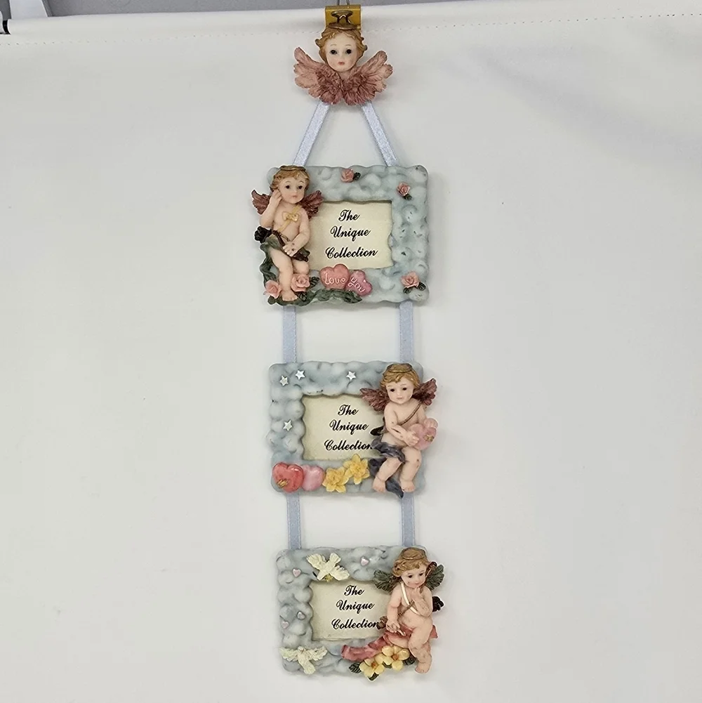 Vintage angels hanging triple photo picture frame resin dove 90s wall‎ decor