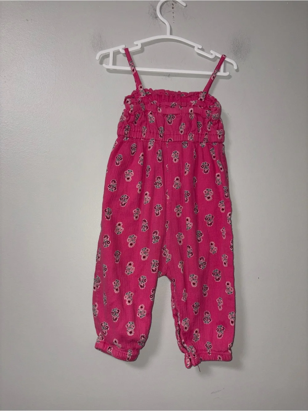 Old Navy Hot Pink Floral Sleeveless Jumper Romper Girls 6-12M