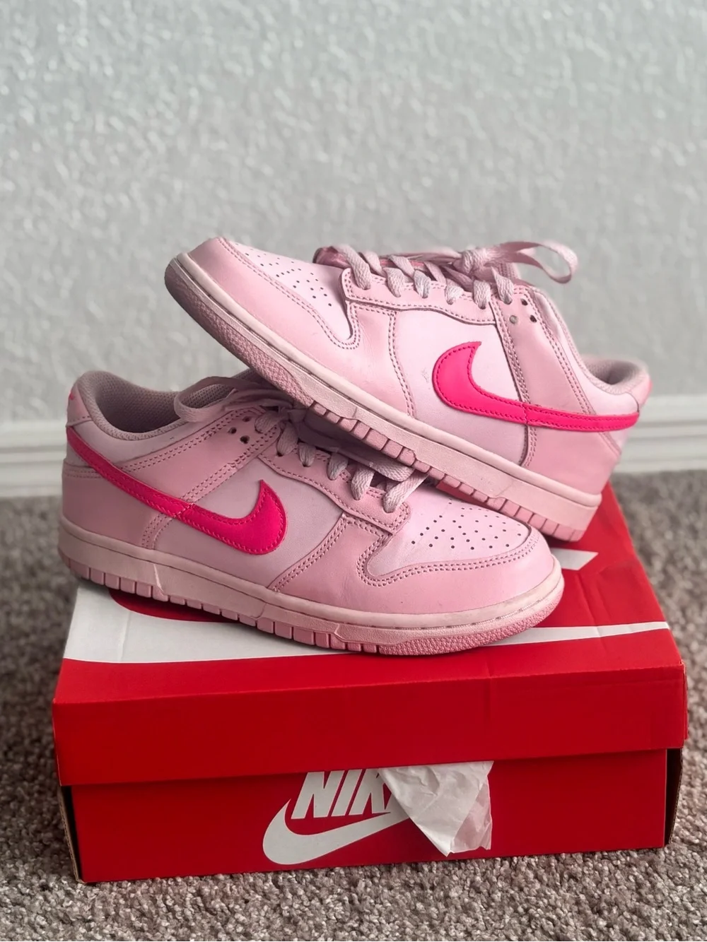 Nike Pink Low-Top Sneakers with Bright Pink Swoosh