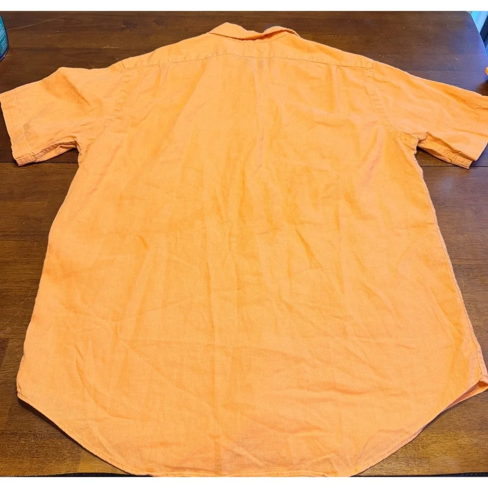 Polo Ralph Lauren Mens Linen Cotton Shirt Large Orange Short Sleeve Button Up