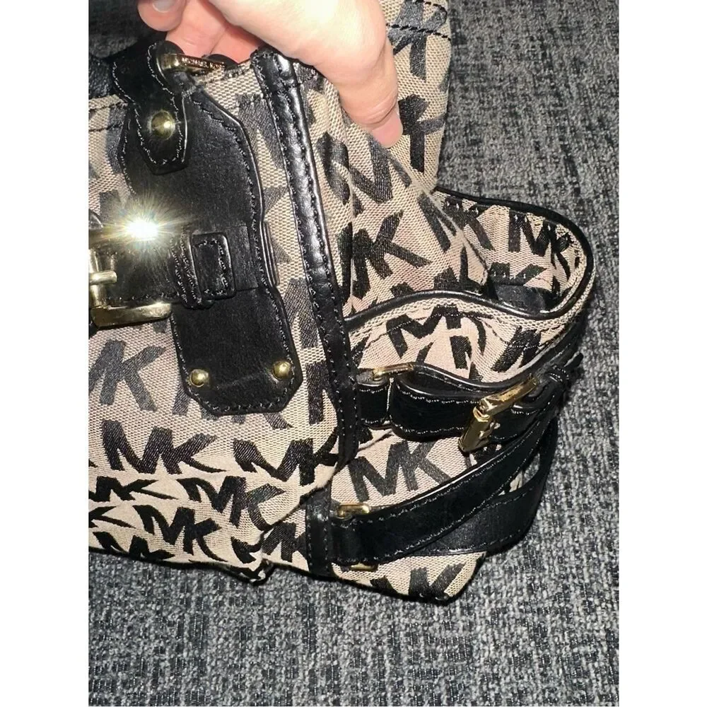 Michael Kors Large Zip Crossbody Bag with Top Handle Black canvas Monogram