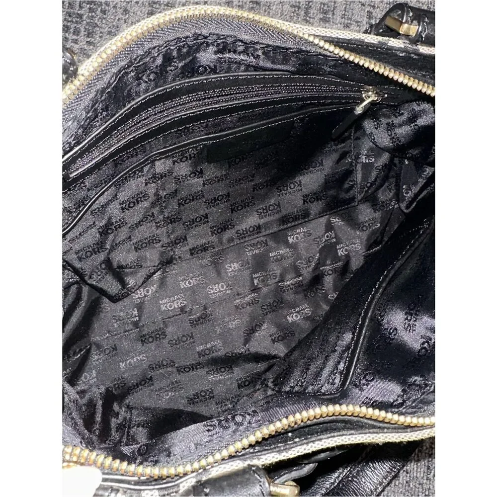 Michael Kors Large Zip Crossbody Bag with Top Handle Black canvas Monogram