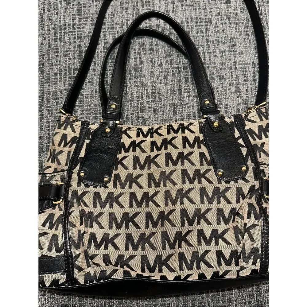 Michael Kors Large Zip Crossbody Bag with Top Handle Black canvas Monogram
