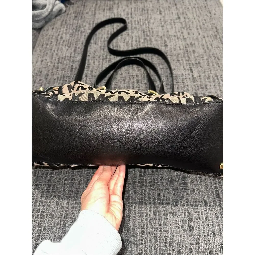 Michael Kors Large Zip Crossbody Bag with Top Handle Black canvas Monogram