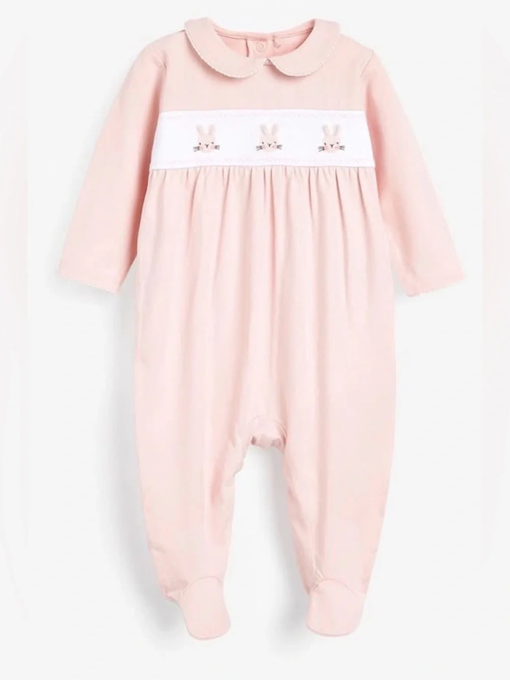NEXT BABY Pink Embroidered Bunny Baby Sleepsuit Footie - 3-6M