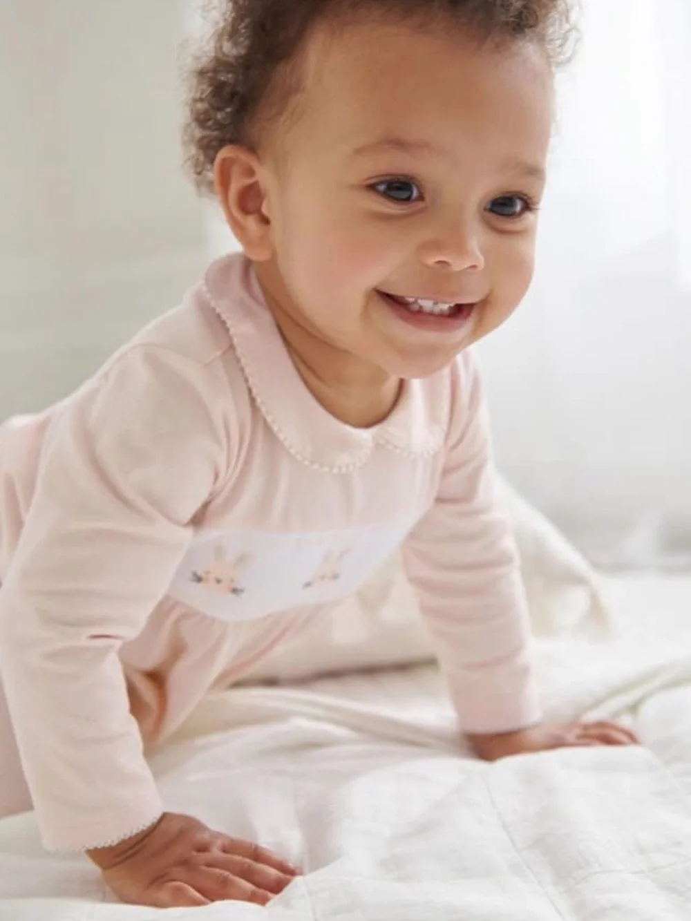 NEXT BABY Pink Embroidered Bunny Baby Sleepsuit Footie - 3-6M