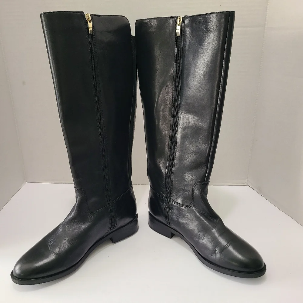 Marc Fisher Secrit Black‎ Studded Leather Knee-High Boots Wide Calf 7.5