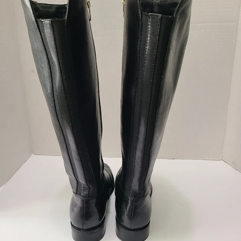 Marc Fisher Secrit Black‎ Studded Leather Knee-High Boots Wide Calf 7.5