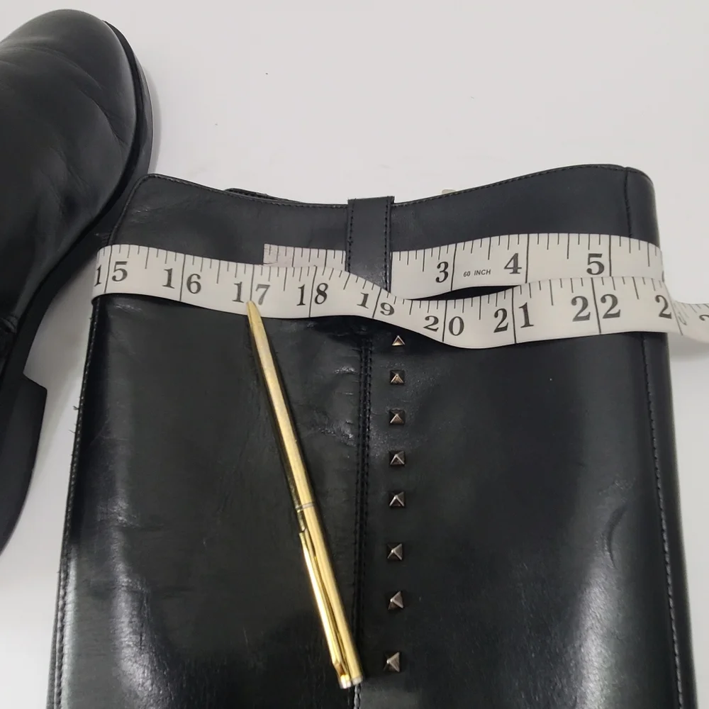 Marc Fisher Secrit Black‎ Studded Leather Knee-High Boots Wide Calf 7.5