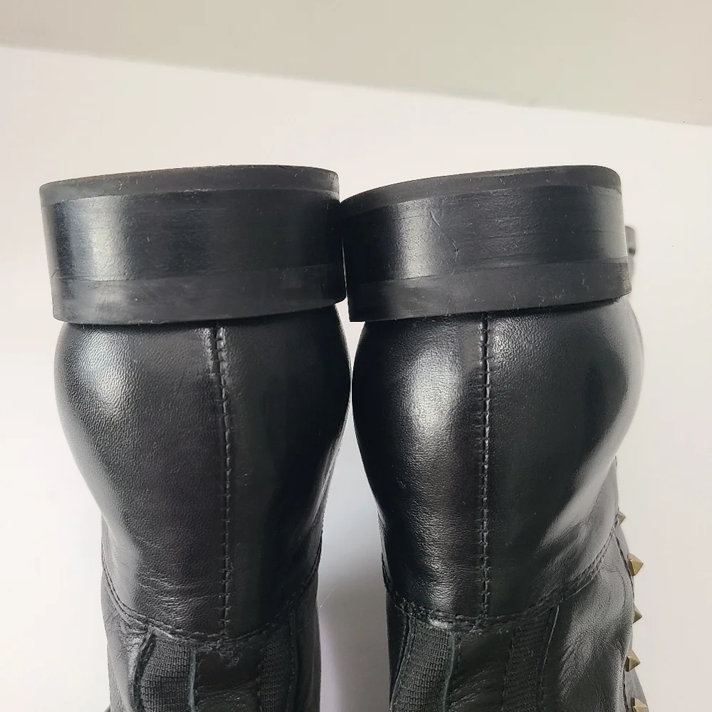 Marc Fisher Secrit Black‎ Studded Leather Knee-High Boots Wide Calf 7.5