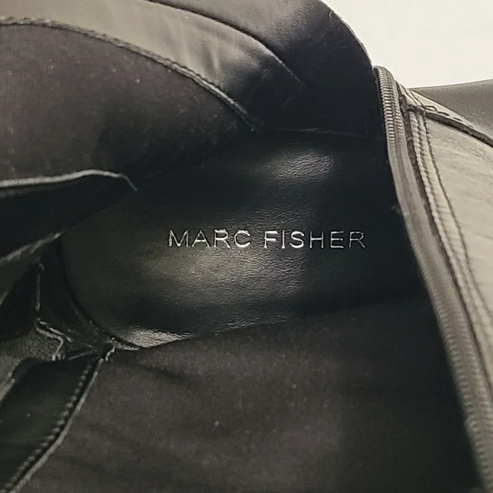 Marc Fisher Secrit Black‎ Studded Leather Knee-High Boots Wide Calf 7.5