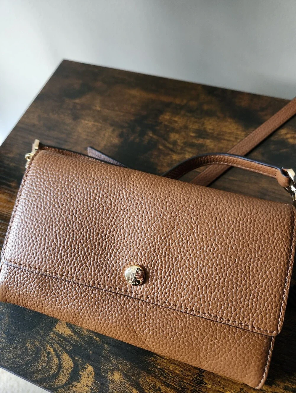 Michael Kors Mercer  Snap Button Pebble Leather  Crossbody Wallet