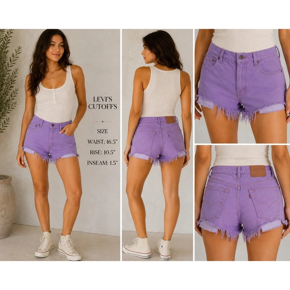 Vintage Levis 550 Purple Denim Cut Off Shorts High Waisted Distressed W34
