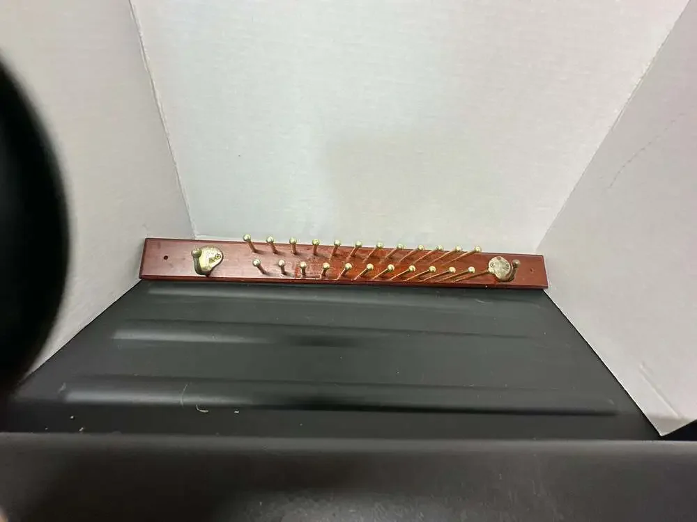 Vintage Wall-Mounted Wooden Tie and Belt Rack Organizer with Brass Hooks