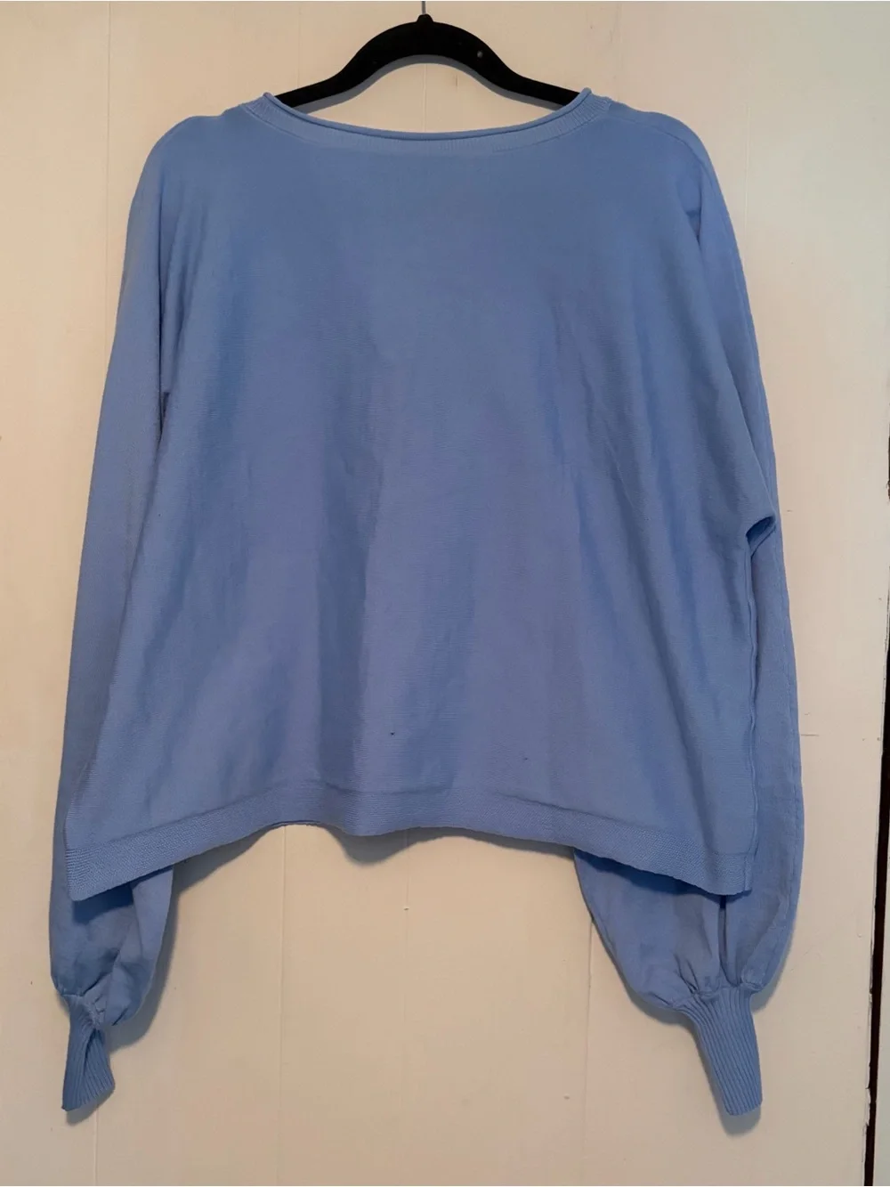 Cornflower Blue Long Sleeve matching knit shorts set balloon sleeves
