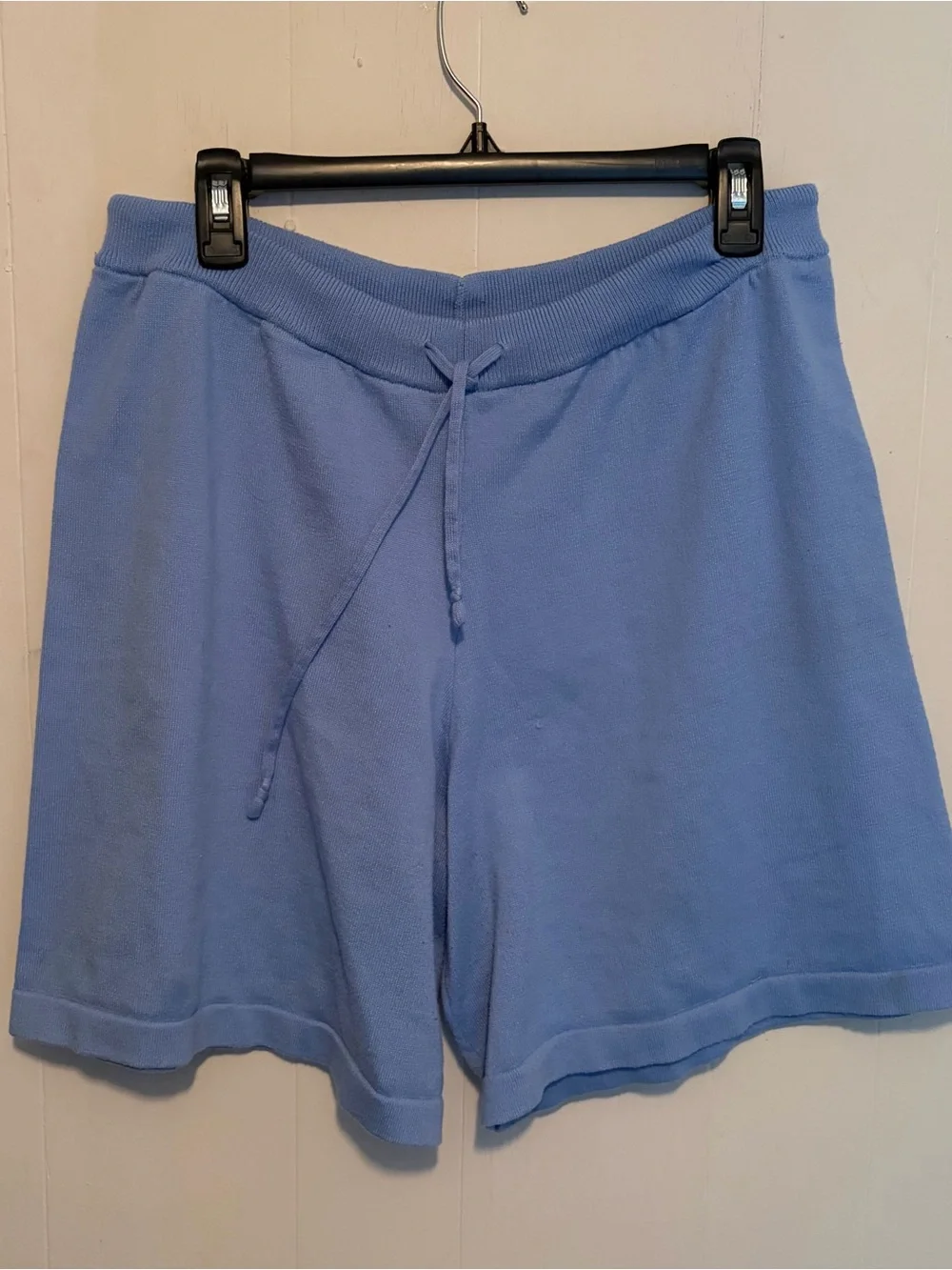 Cornflower Blue Long Sleeve matching knit shorts set balloon sleeves