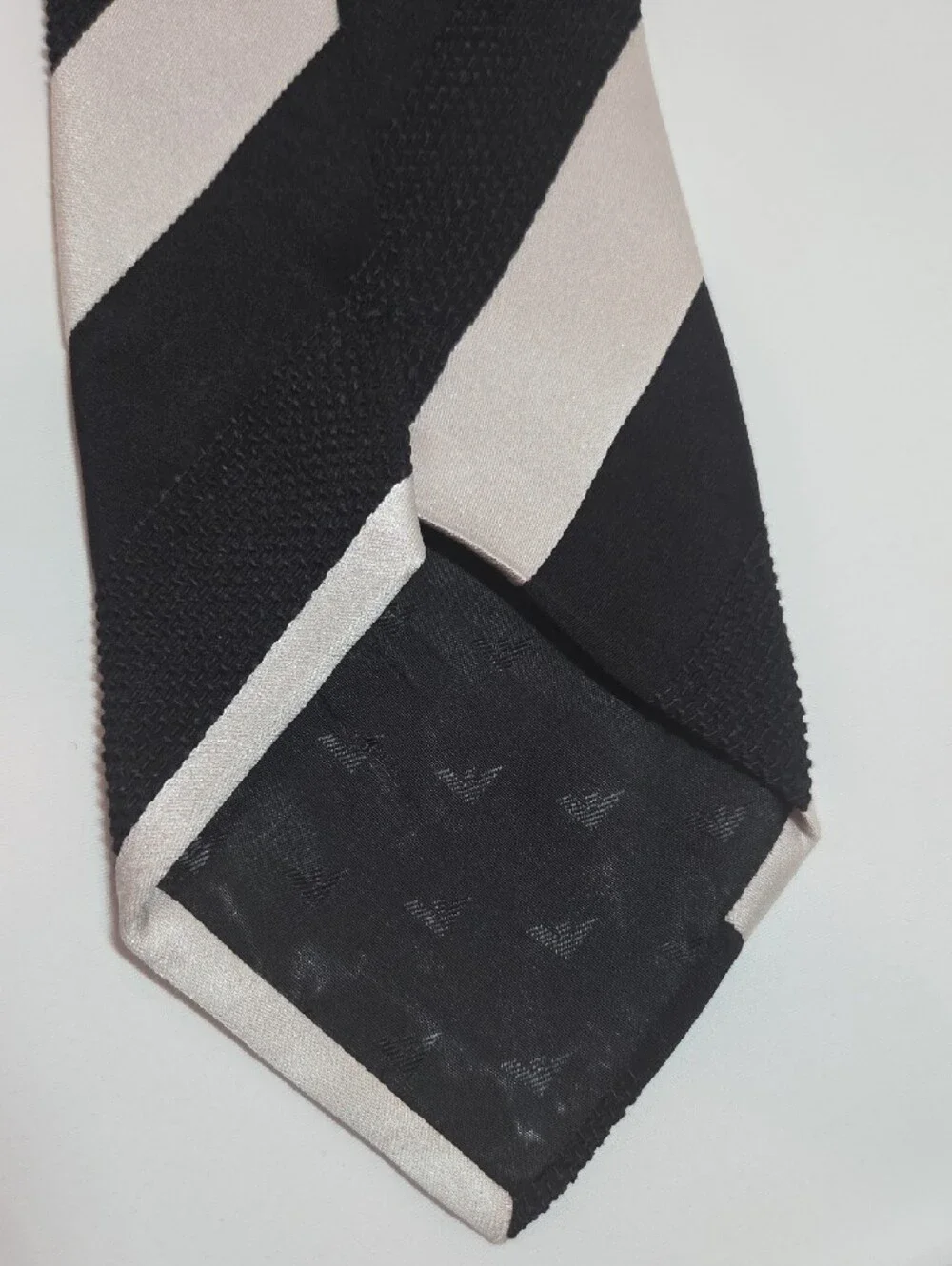 Emporio Armani Nylon/Silk Black and White Striped Patchwork VTG Tie 4.0x53