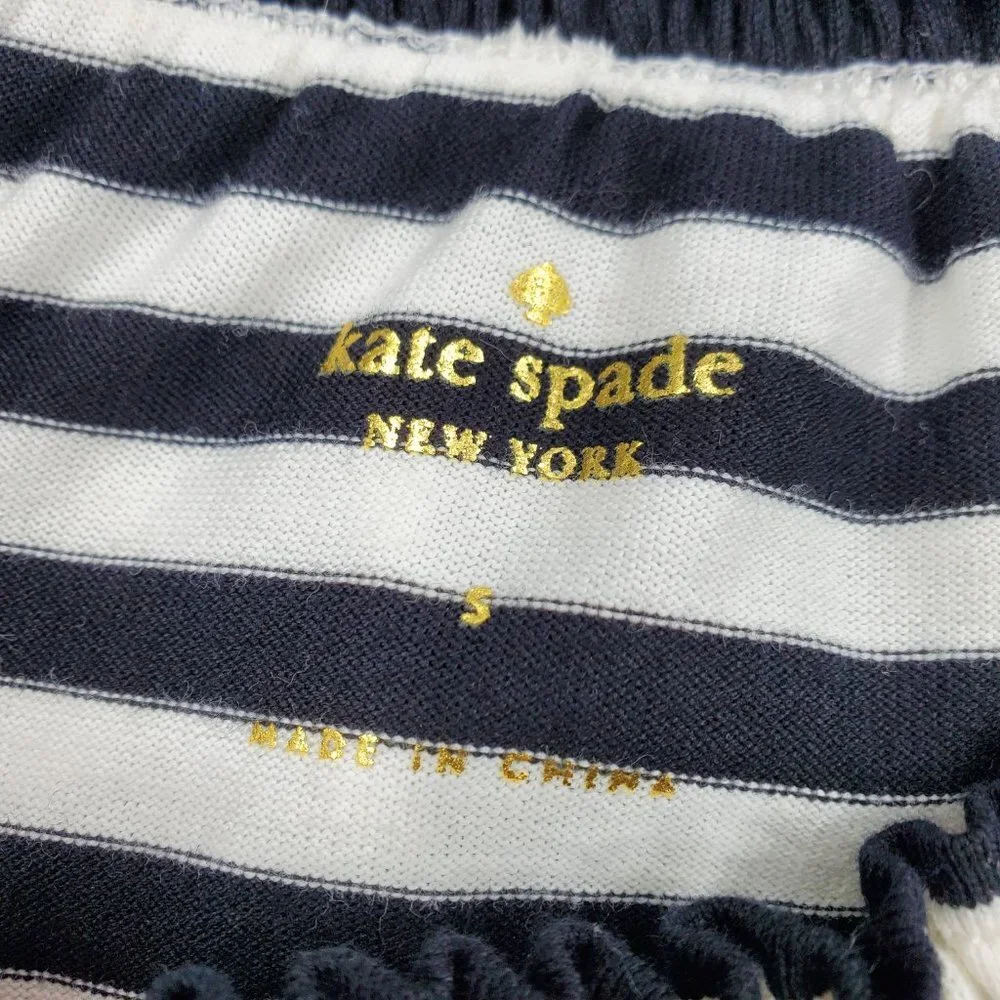 Kate Spade Off Shoulder Stripe Ruffle Shift Dress Black/White‎ Small