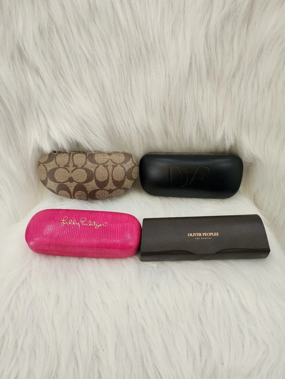4 Name Brand Sunglass  Cases, Coach Logo, Oliver Peoples, Lilly Pulitzer & .....