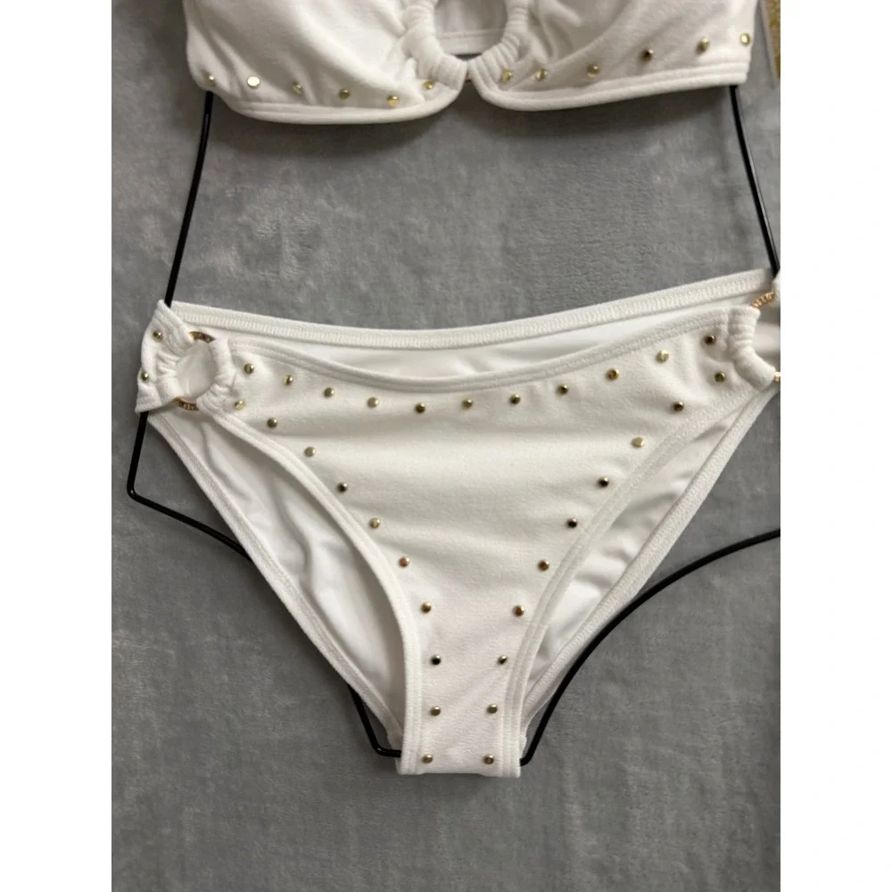 Michael Kors Women's Crepe Front Ring Studded Bikini Two Piece Sz S  $186