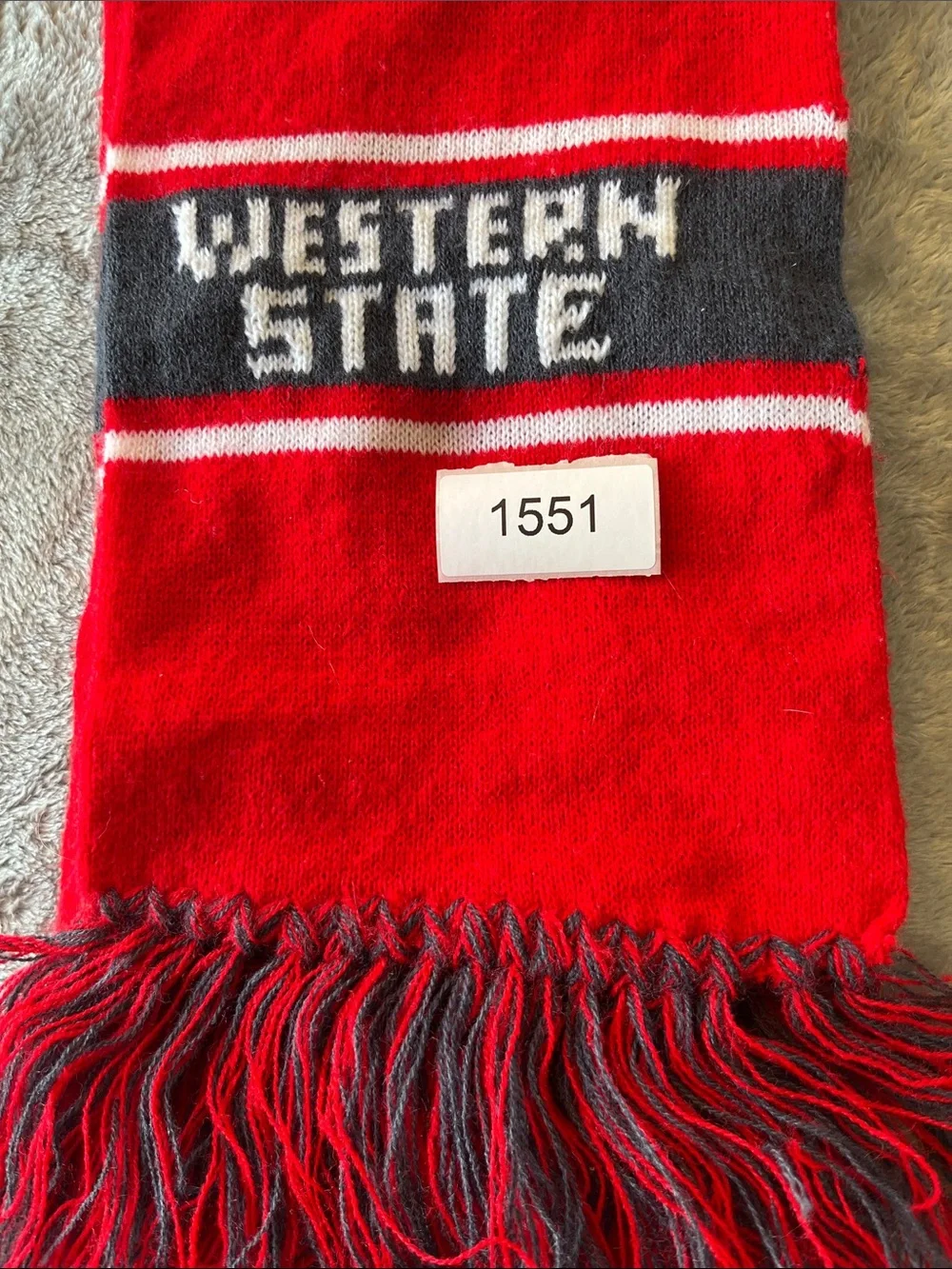 Western State Red Black Knit Scarf with Fringe
