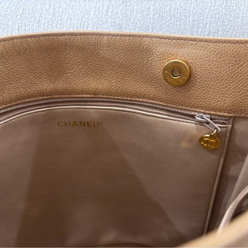 Authentic CHANEL brown caviar leather coco mark tote