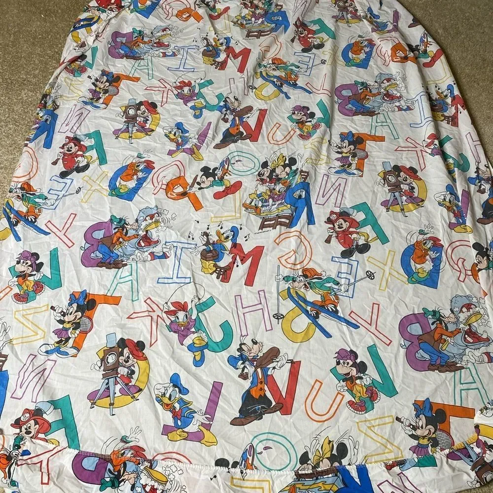 Vintage 90s 1990s Disney Mickey Mouse full fitted sheet retro ABC’s